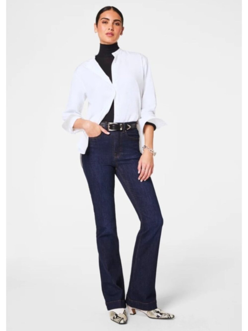 NEW Spanx Flare Denim Raw Indigo Pull-On Stretchy Shaping Jeans Small High-Rise